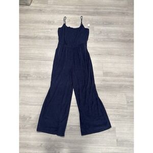 Aerie OFFLINE Terry Jumpsuit Navy Blue Wide Leg Lounge Romper 170-1445 XL NWT